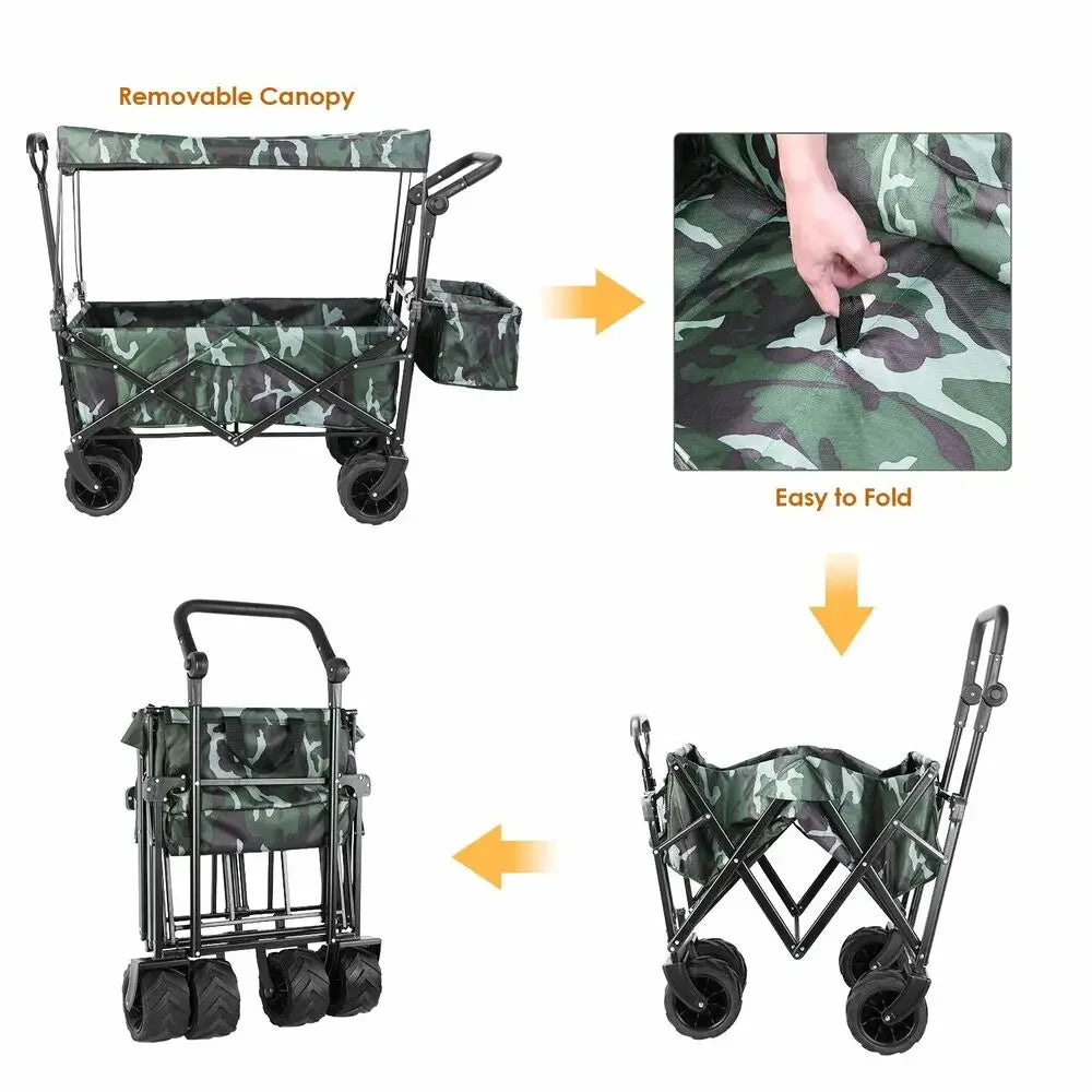 Foldable Handcart with Roof 115kg Off-Road Transport Trolley