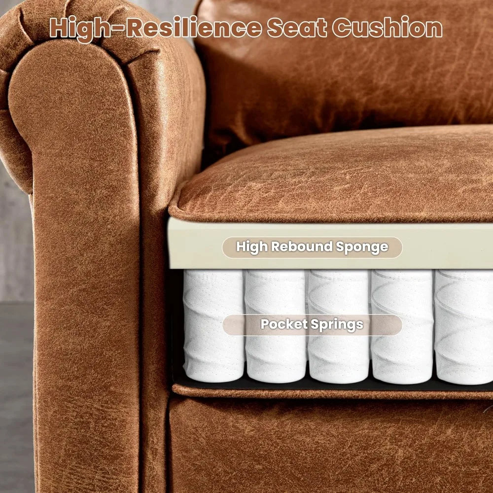 Luxury 3-Seater Suede Faux Leather Sofa Mid-Century Modern Couch