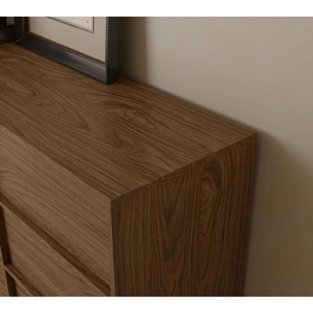 9 Drawer Walnut Dresser Large Storage Chest Modern Bedroom Organizer