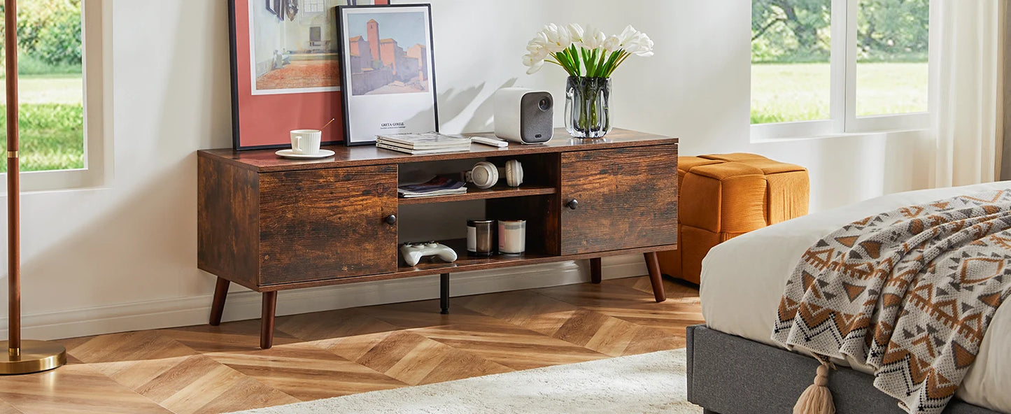 Ljustra Wooden Fireplace TV Stand for Up to 60 Inch Adjustable Shelf Storage