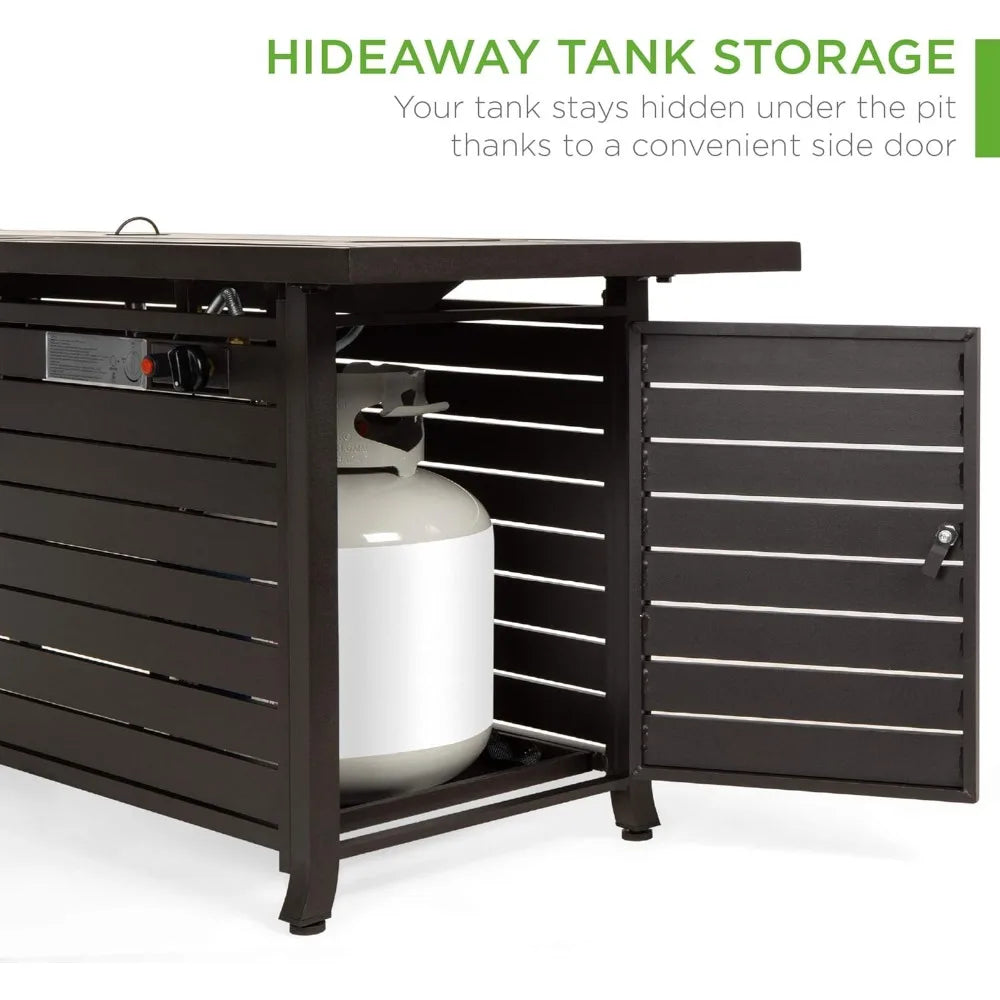 57in Outdoor Propane Gas Fire Pit Table with Aluminum Cover and Storage