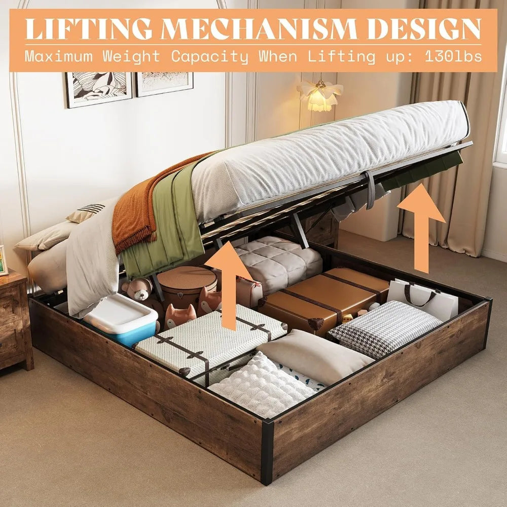 AMERLIFE Lift Up Storage King Bed Frame Platform Bed with Storage