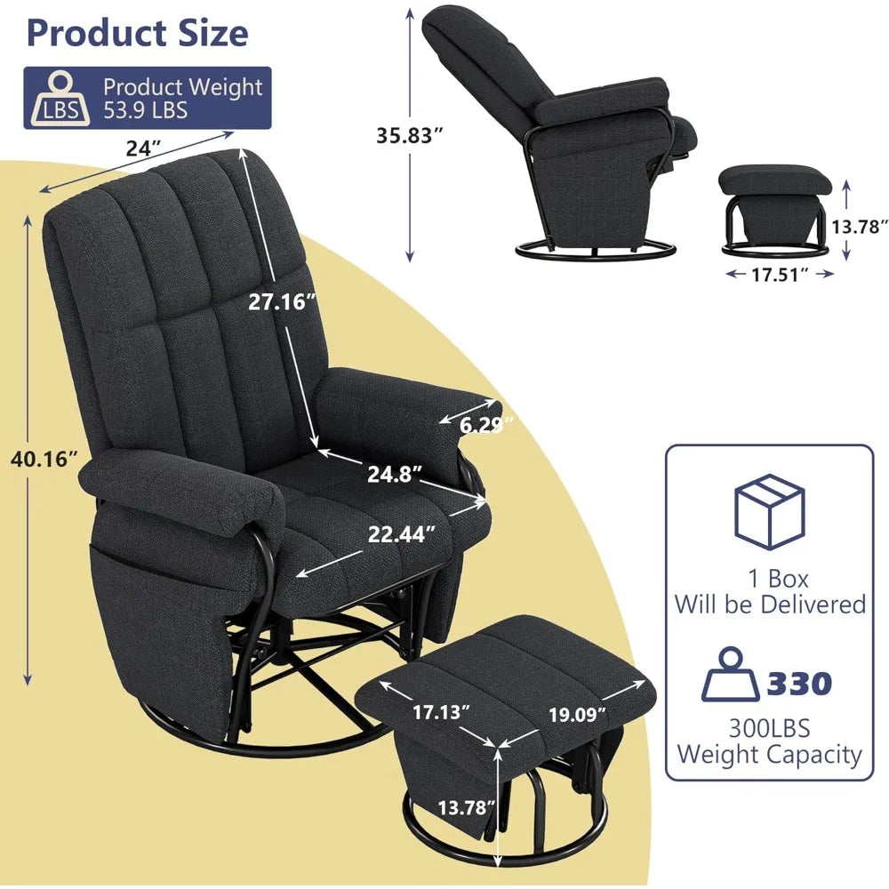 360 Swivel Glider Recliner with Ottoman Indoor Rocking Chair
