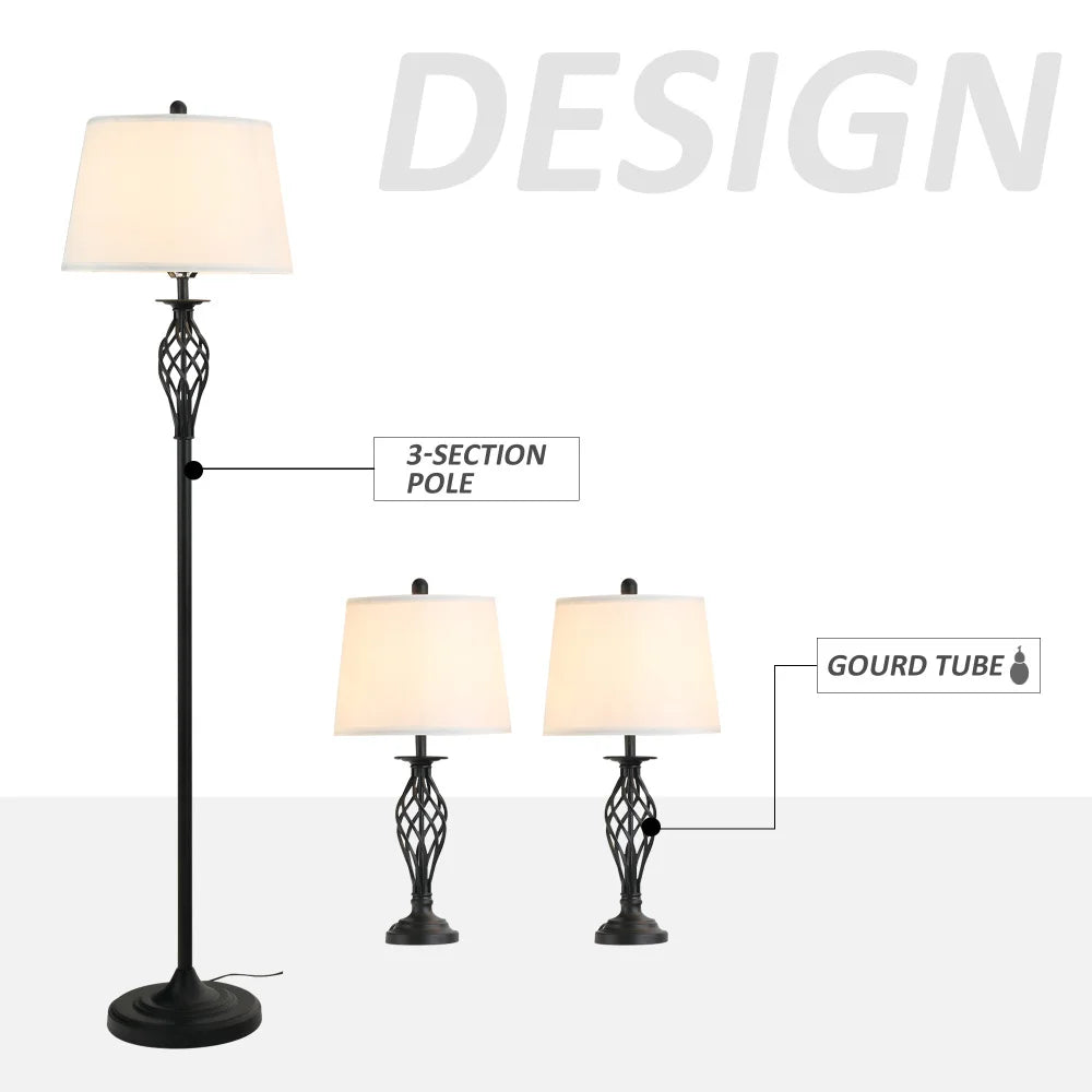 3 Piece Mid Century Modern Floor Table Lamp Set for Bedroom Living Room