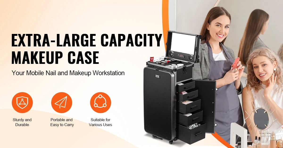SucceBuy Professional Makeup Train Case Extra Large Rolling Storage Case