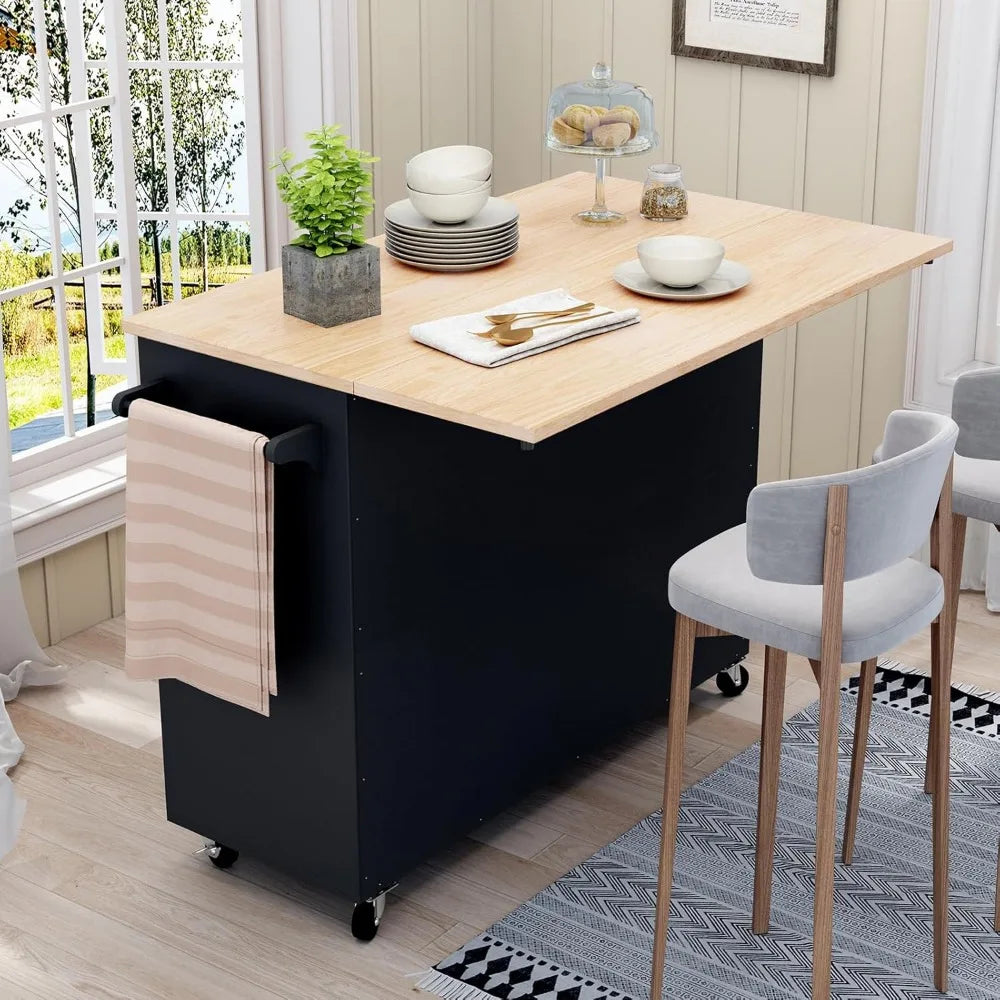 Kitchen Island on Wheels with Drop-Leaf Storage Rolling Table for Kitchen
