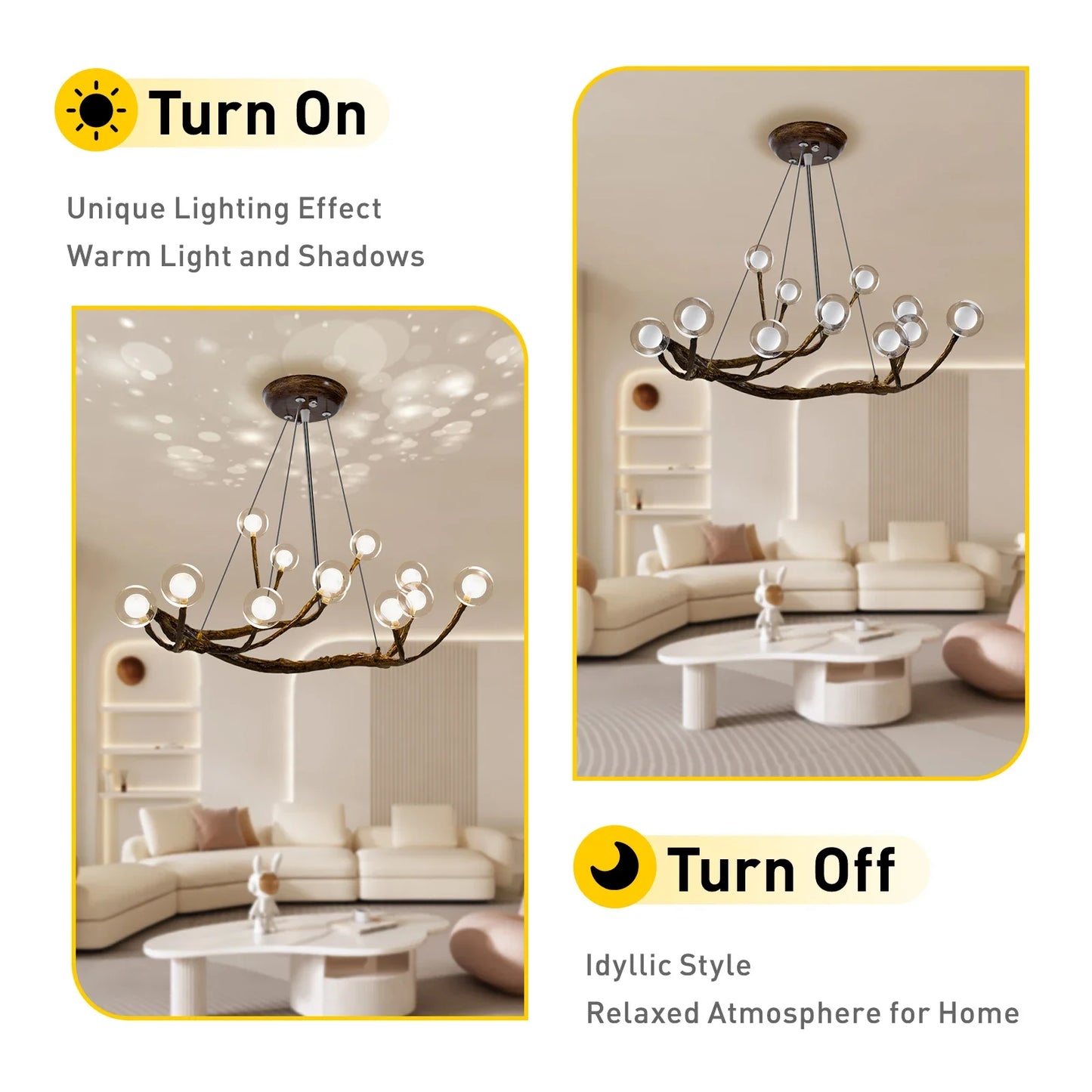 Vintage Rustic Tree Branch Glass Ball Chandelier Nordic Hanging Lamp