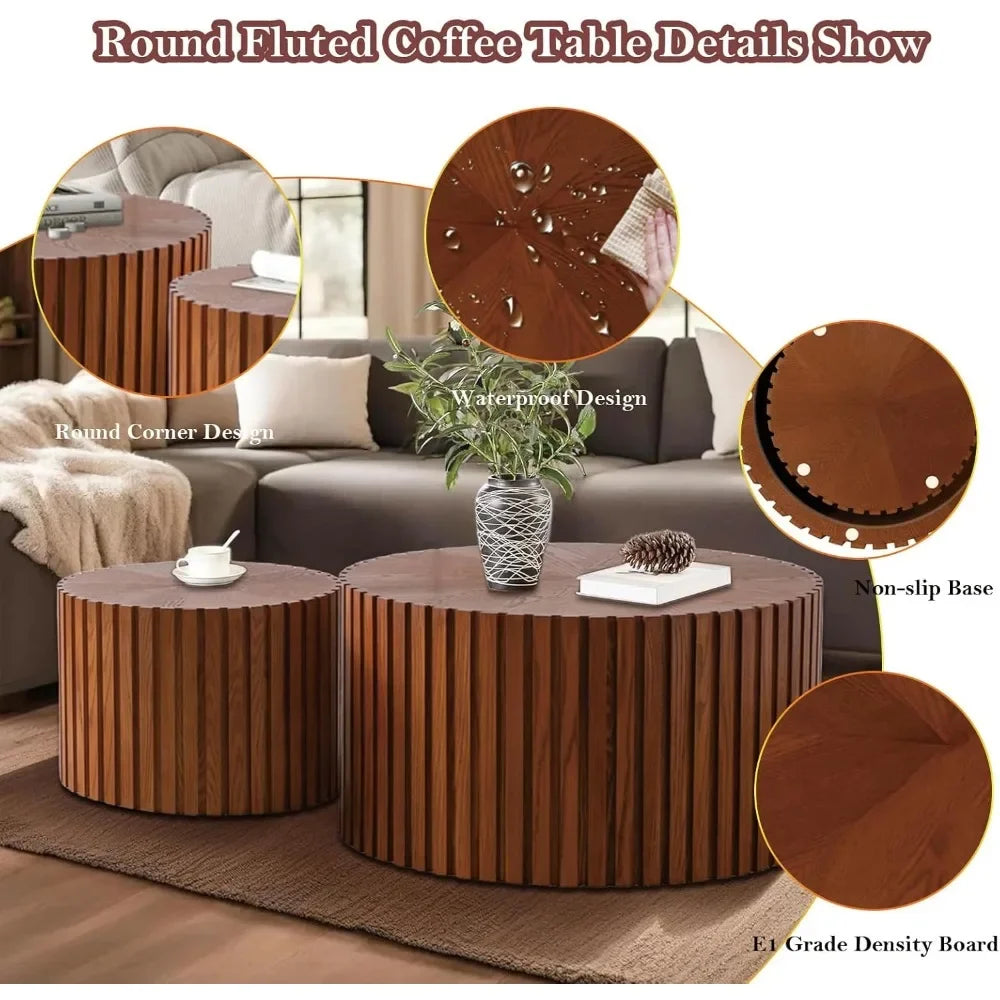Handcrafted Round Nesting Coffee Tables Modern Walnut Chic Design