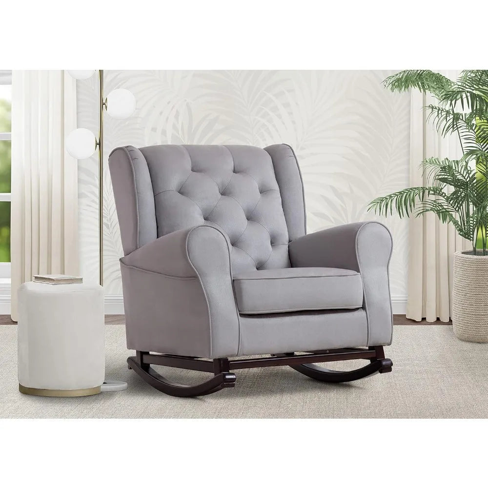Emma Upholstered Rocking Chair Wood Living Room Furniture Modern Style