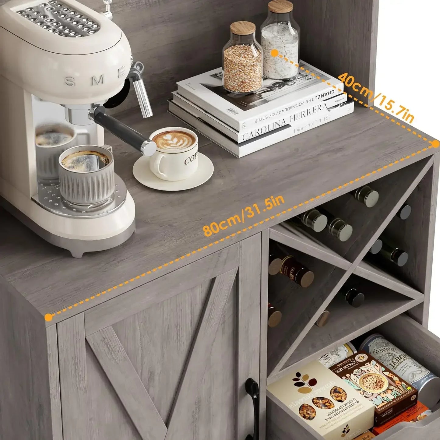 71 inch Kitchen Hutch Pantry Cabinet Buffet Rustic Grey with Adjustable Shelf