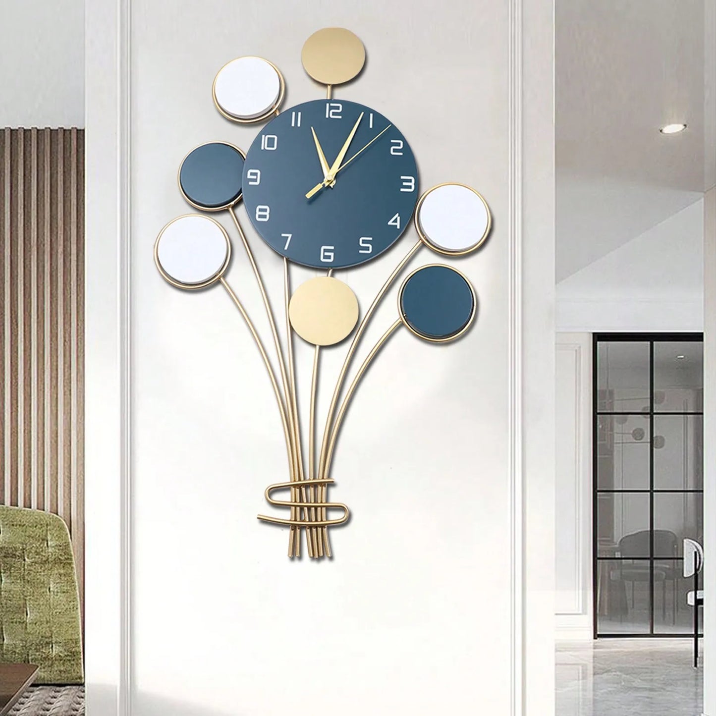 Large Silent Wall Clock Hot Air Balloon Decor Easy Install Modern Design