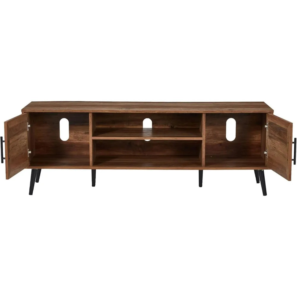 Mid Century Modern Wooden TV Stand Entertainment Center with Cabinets