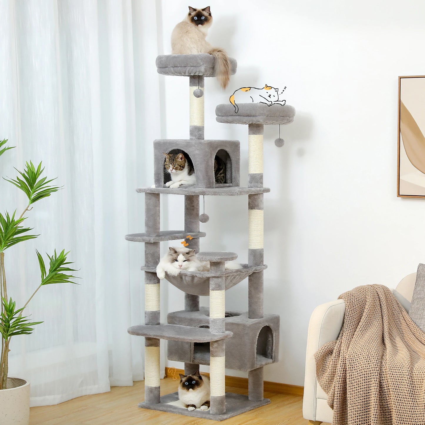 Large Cat Tree Tower Indoor Cats Scratching Posts Hammock Condo Toys