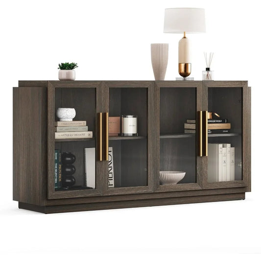 Modern Sideboard Buffet Cabinet Wood Glass Storage Console Table