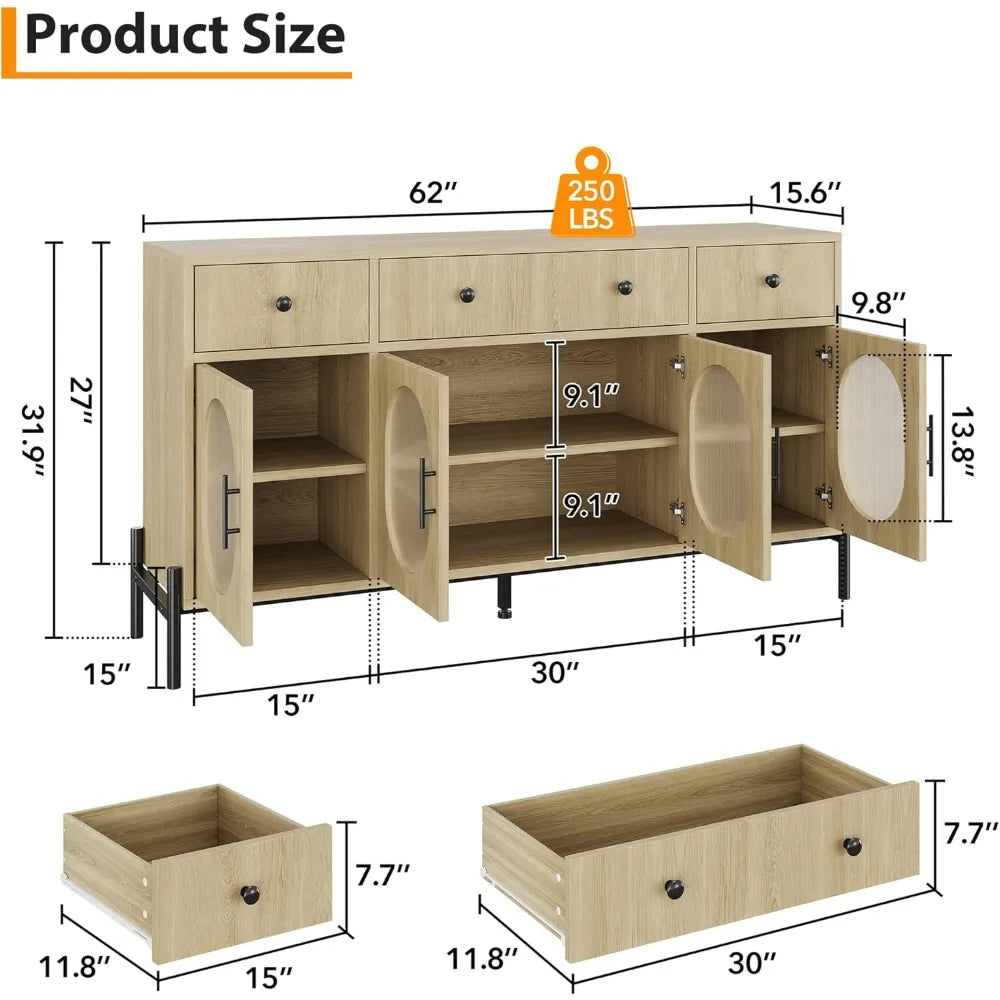 62 Inch Large Sideboard Buffet Storage Modern Farmhouse Coffee Bar