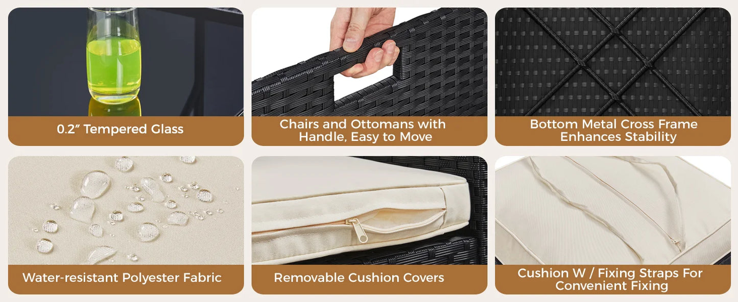 9-Piece Outdoor Rattan Dining Set Space Saving Wicker Furniture