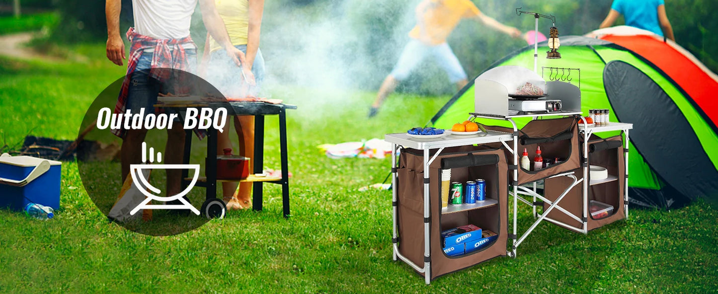 Ljustra Folding Camping Kitchen Table Portable Storage Rack Outdoor BBQ