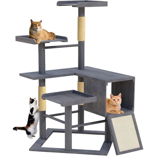 Ljustra Outdoor Cat Tree 67" Weatherproof Wood Tower with Condo Perches
