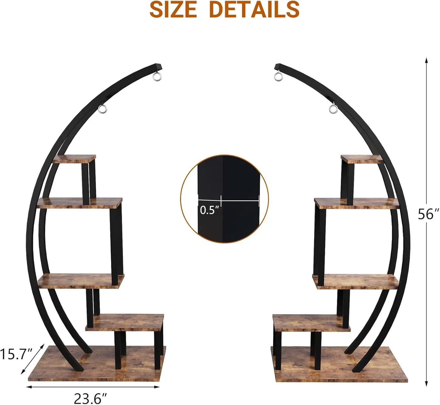 Plant Stand Indoor 2 Pack 5 Tier Half Moon Metal Shelf Flower Rack