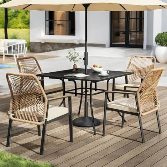 Ljustra Outdoor Patio Dining Set 5-Piece Rattan Table Chairs Cushions