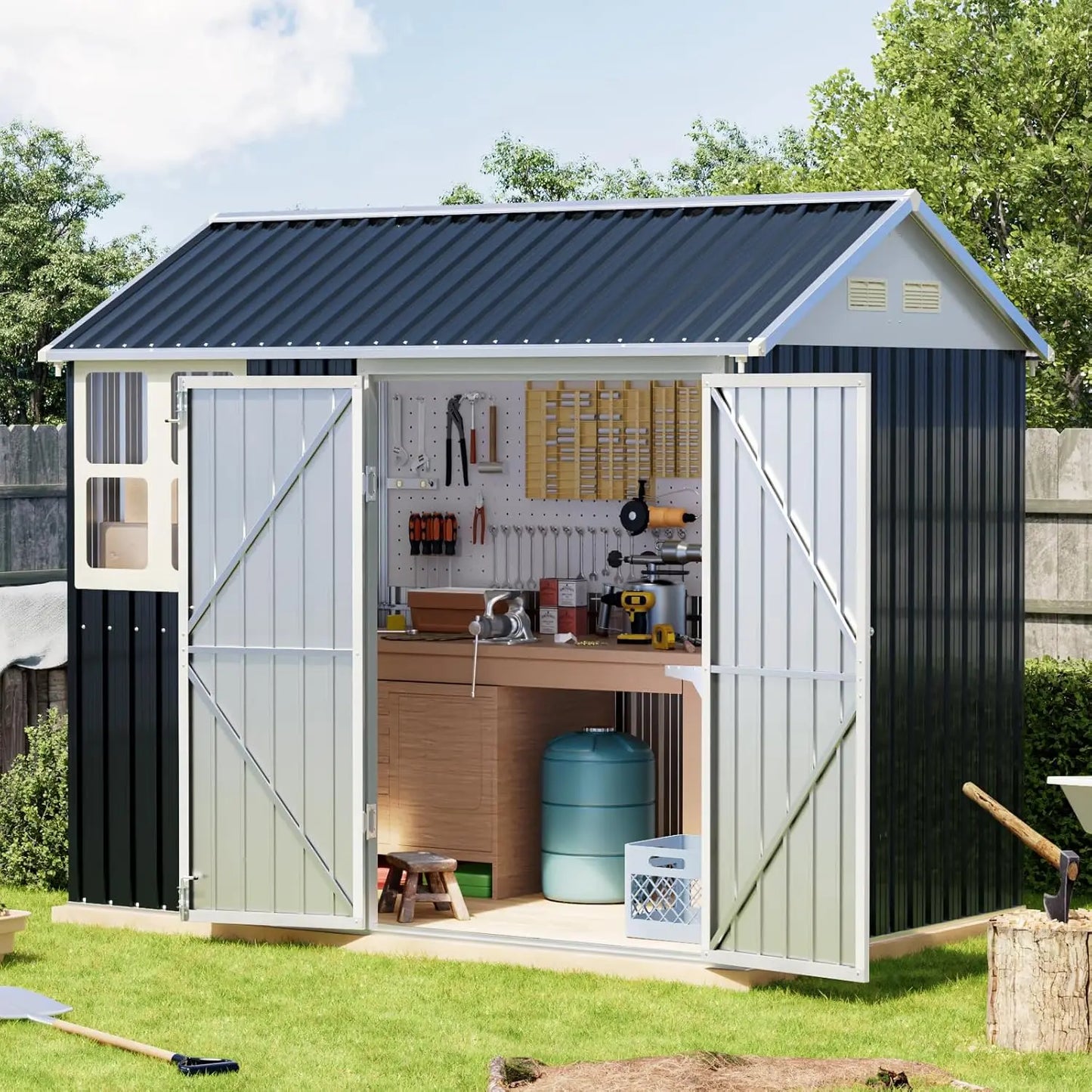 6x4FT Outdoor Steel Storage Shed Lockable Doors Garden Tool Storage