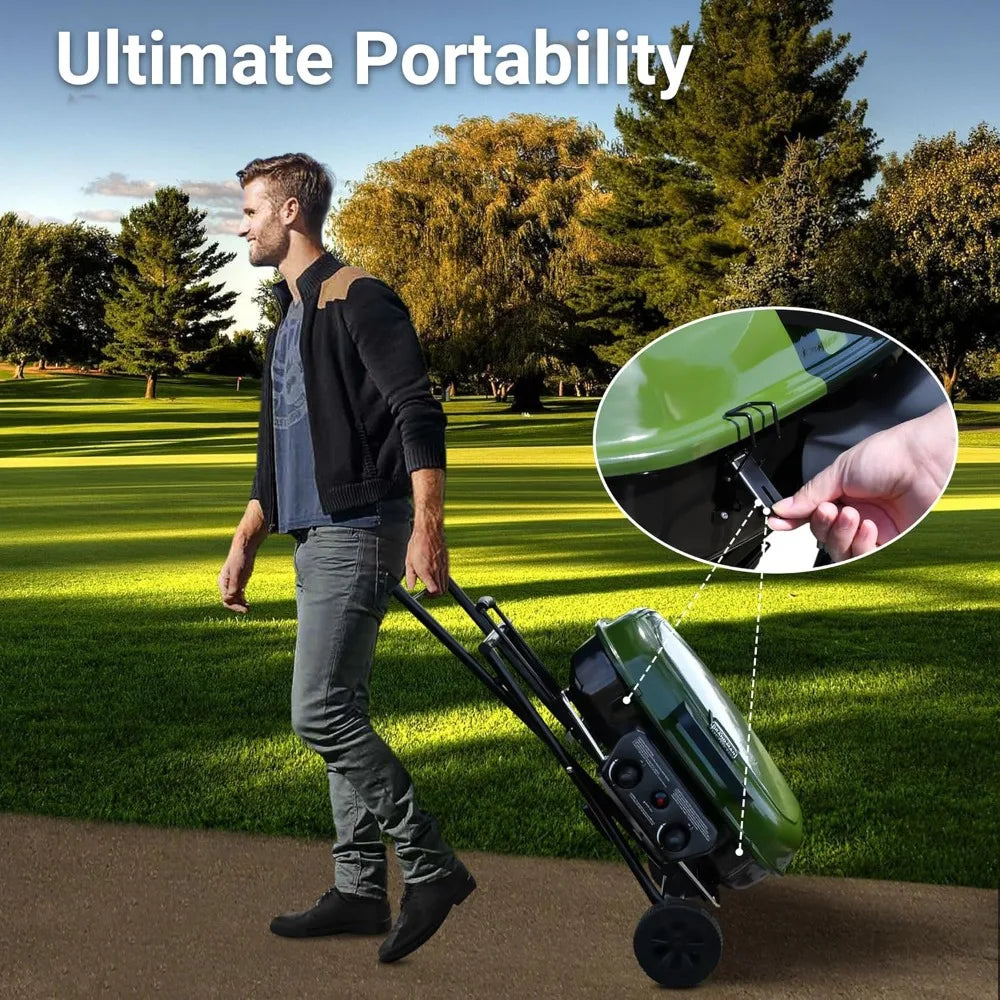Portable Propane Gas Grill Folding Cart Push-Button Ignition Camping BBQ