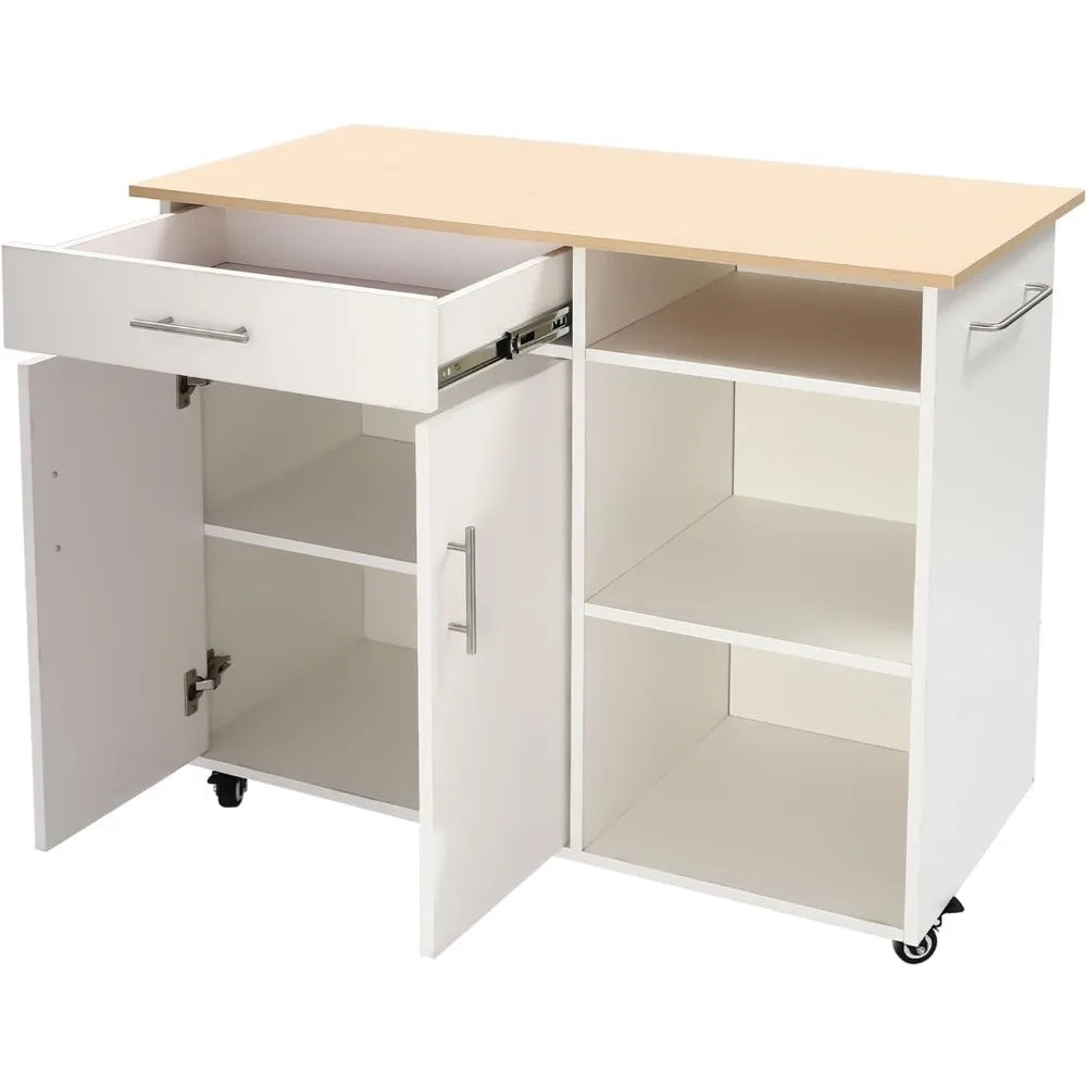 Rolling Kitchen Island Cart with Drawer Multi-functional Trolley Table