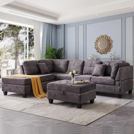 Ljustra Modular Sectional Sofa Set with Storage Ottoman and Pillows