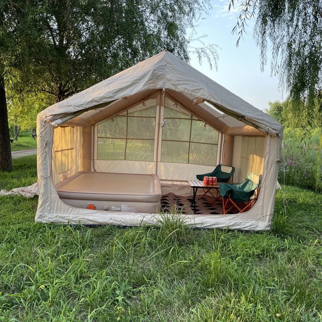 75 Sq Ft Inflatable Tent with Chimney Stack Waterproof Camping Tent