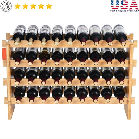 36 Bottle Modular Bamboo Wine Rack Freestanding Stylish Kitchen Bar