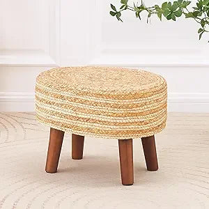 Round Seagrass Ottoman Eco-Friendly Footstool Hand Woven Pouf
