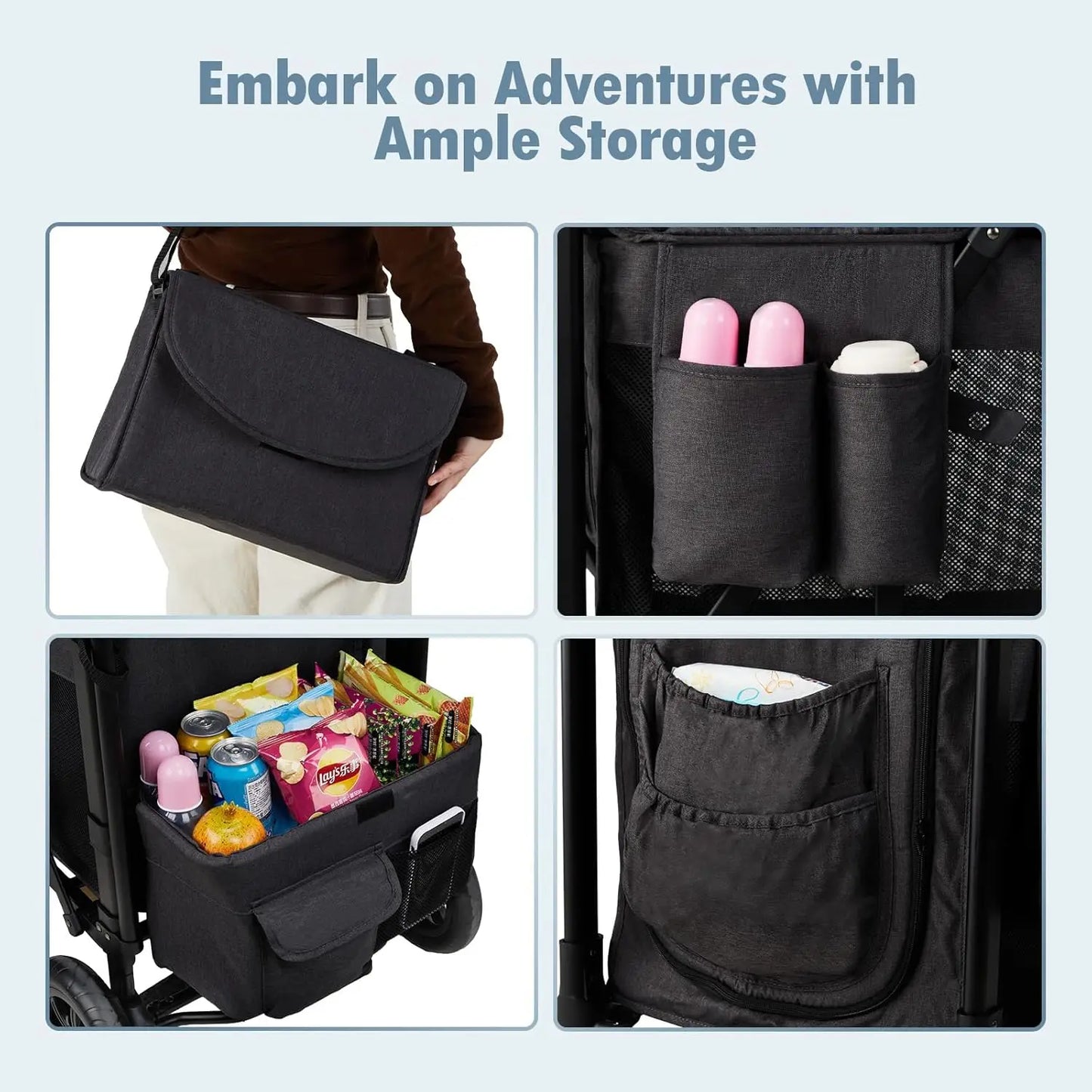 Wagon Stroller for 2 Kids Foldable All-Terrain with Canopy and Organizer