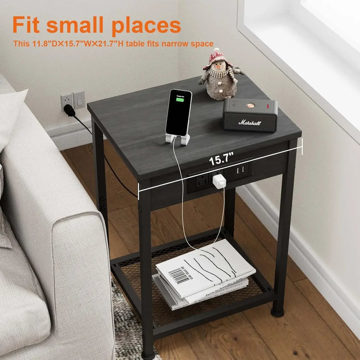 Nightstands Set of 2 with Charging Station USB Ports Bedside Table