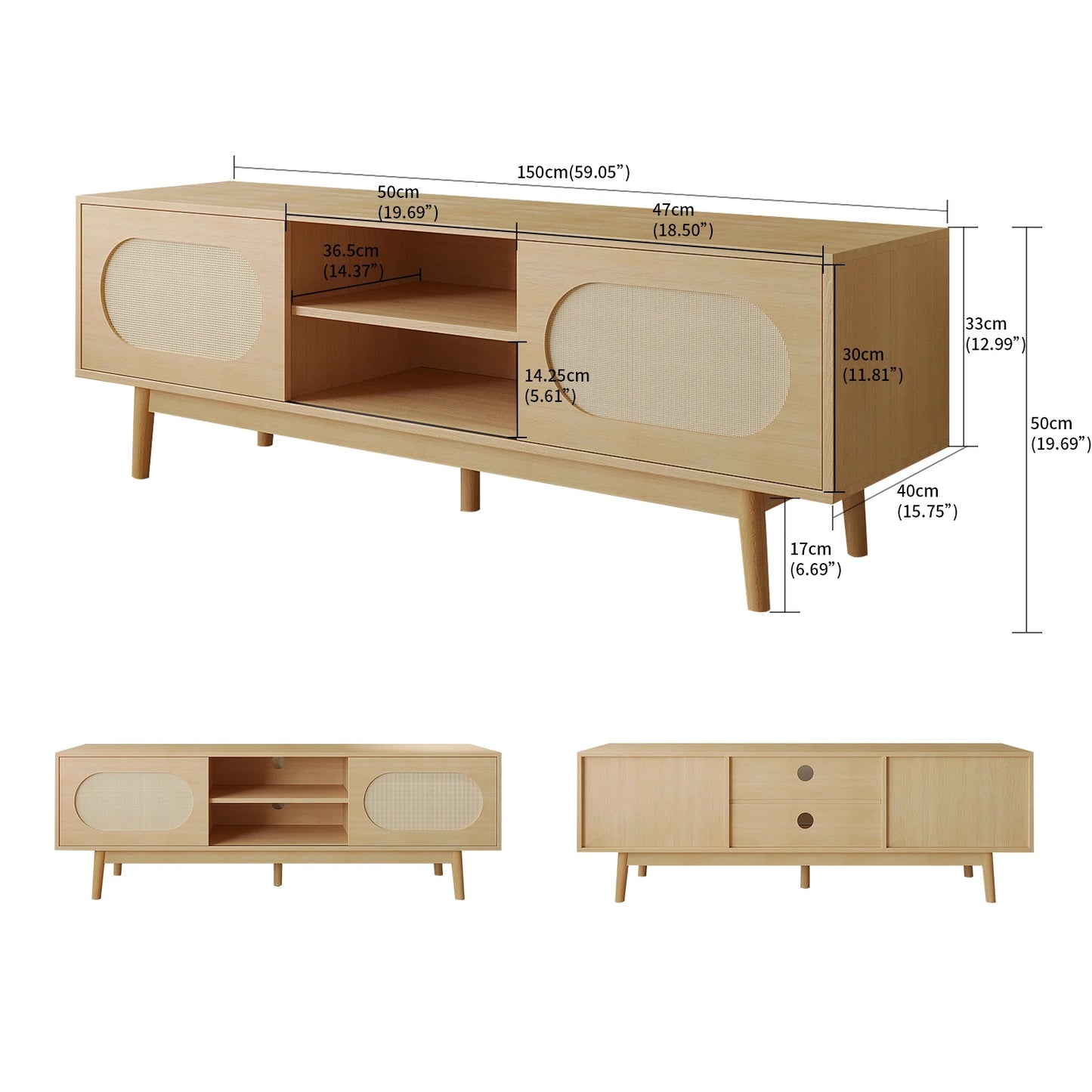 Farmhouse Rattan TV Stand Modern Entertainment Center for 55-65 inch TV