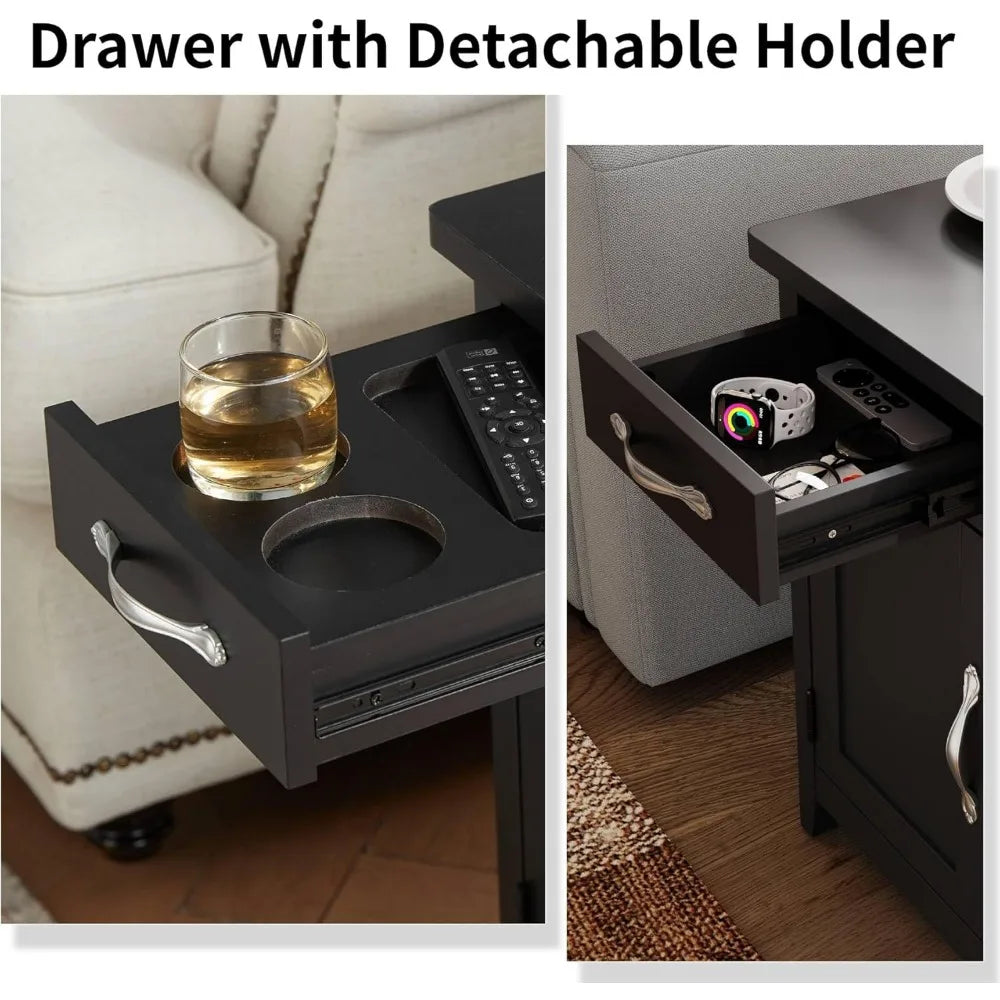 End Table Set of 2 with Charging Station Modern Farmhouse Side Table