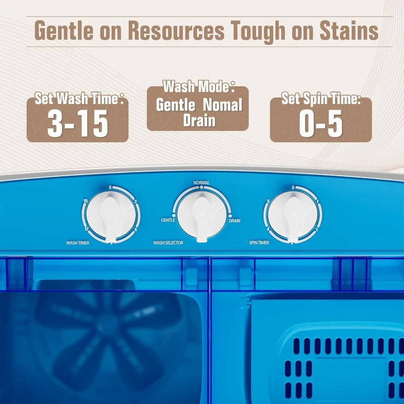 Ljustra Mini Portable Washer Dryer Combo 12.1lbs Compact Twin Tub