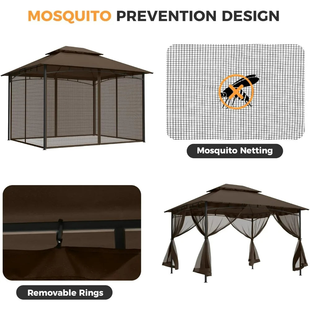 10x12 Outdoor Patio Gazebo Ventilated Roof Mosquito Netting Metal Frame