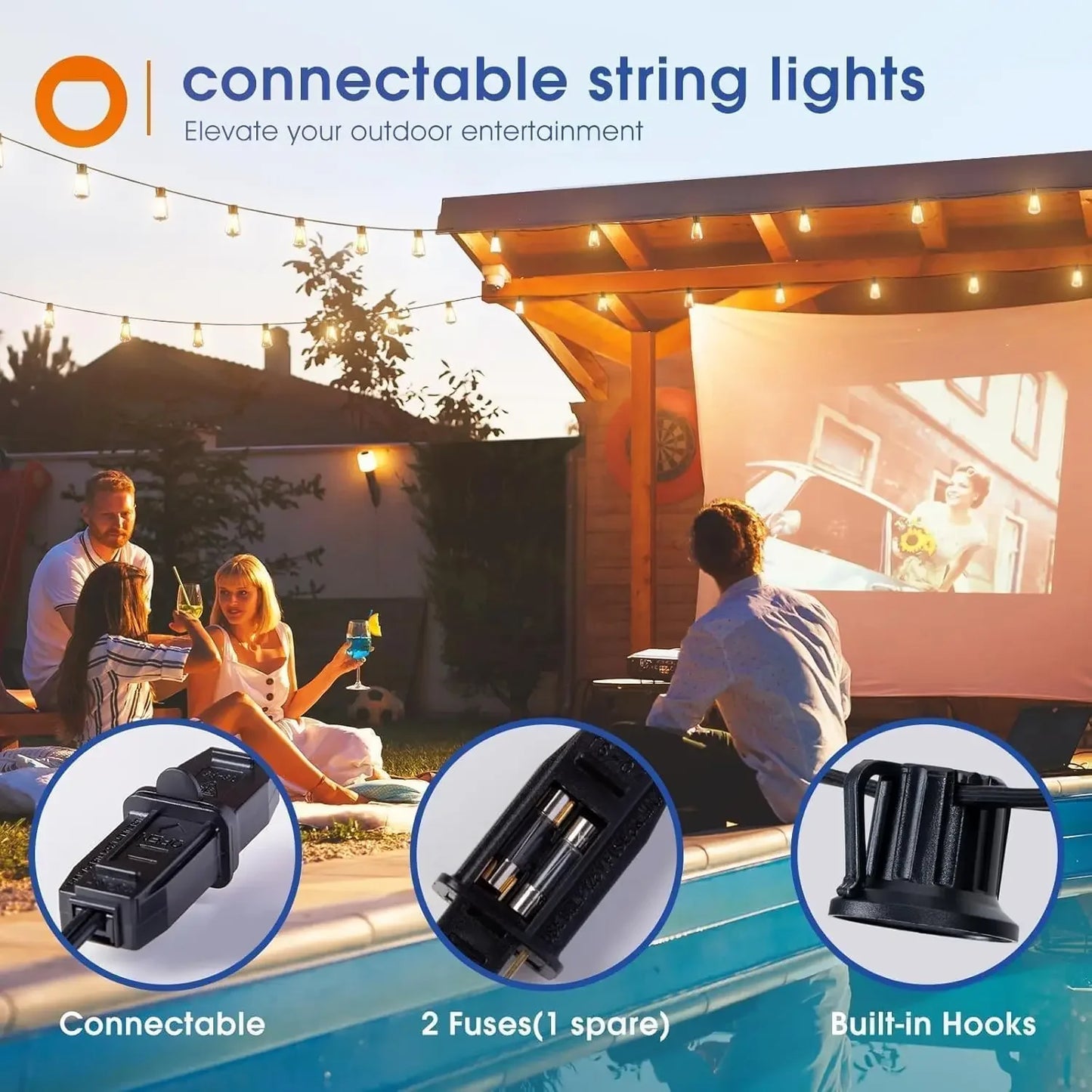 150FT LED Outdoor String Lights Waterproof Dimmable Patio Lighting