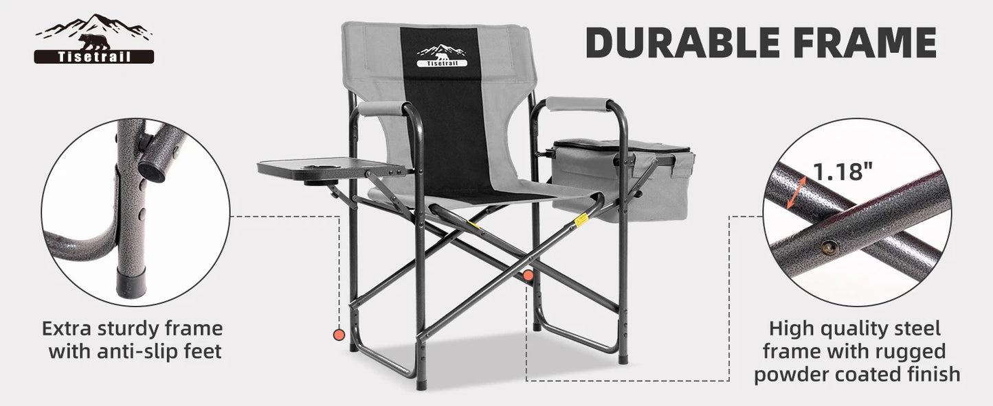 Tisetrail Camping Chair with Cooler Bag and Side Tray Outdoor Directors Chair