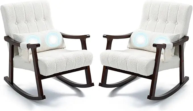 Rocking Chair Nursery Set of 2 Upholstered Glider with Massage Pillow
