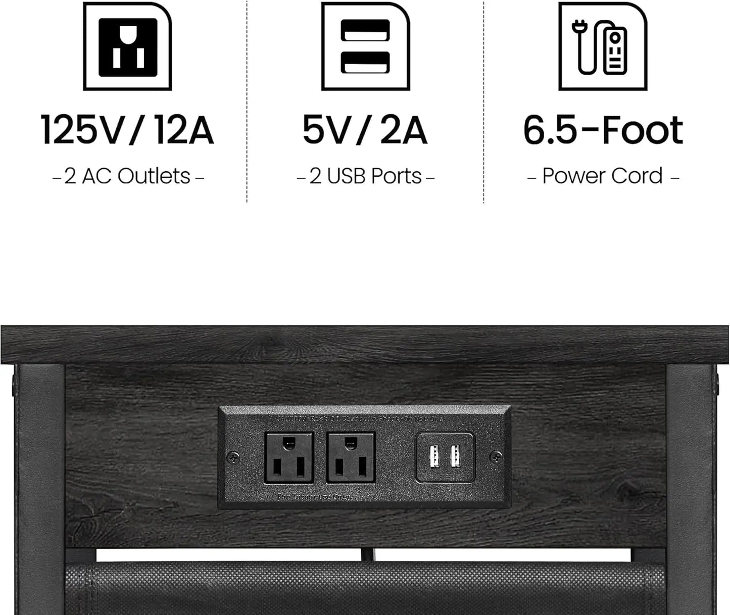 C Shaped End Table with USB Ports and Storage Bag Set of 2