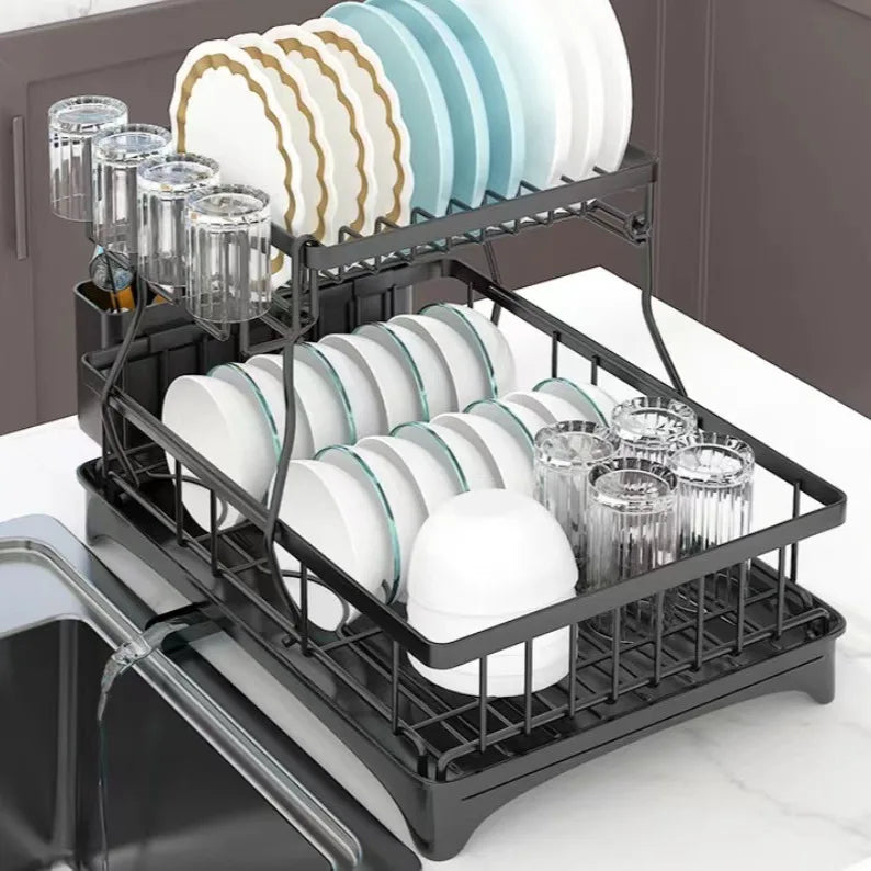 Large 2-Tier Dish Drying Rack Removable Kitchen Countertop Organizer