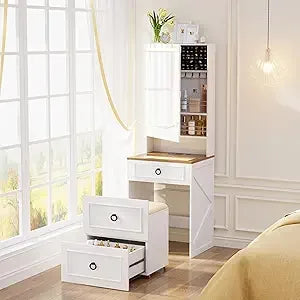 3-in-1 Vanity Desk with LED Lights and Mirror Compact Makeup Table