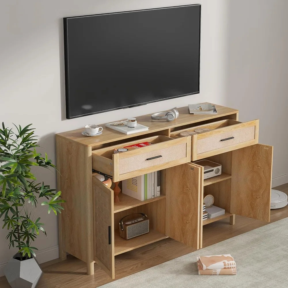 Farmhouse TV Stand for 65 Inch TV with Storage and Adjustable Shelves