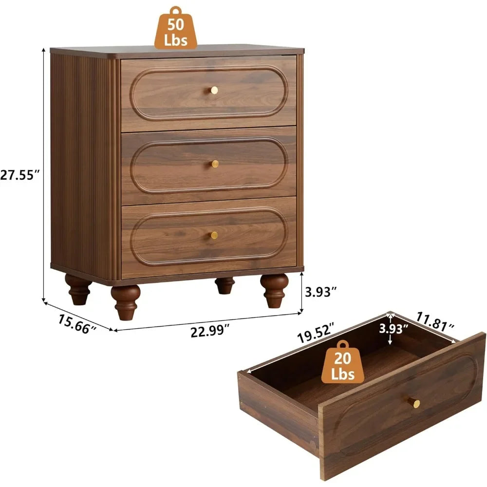 3 Drawer Fluted Dresser Mid Century Modern Bedroom Storage Organizer