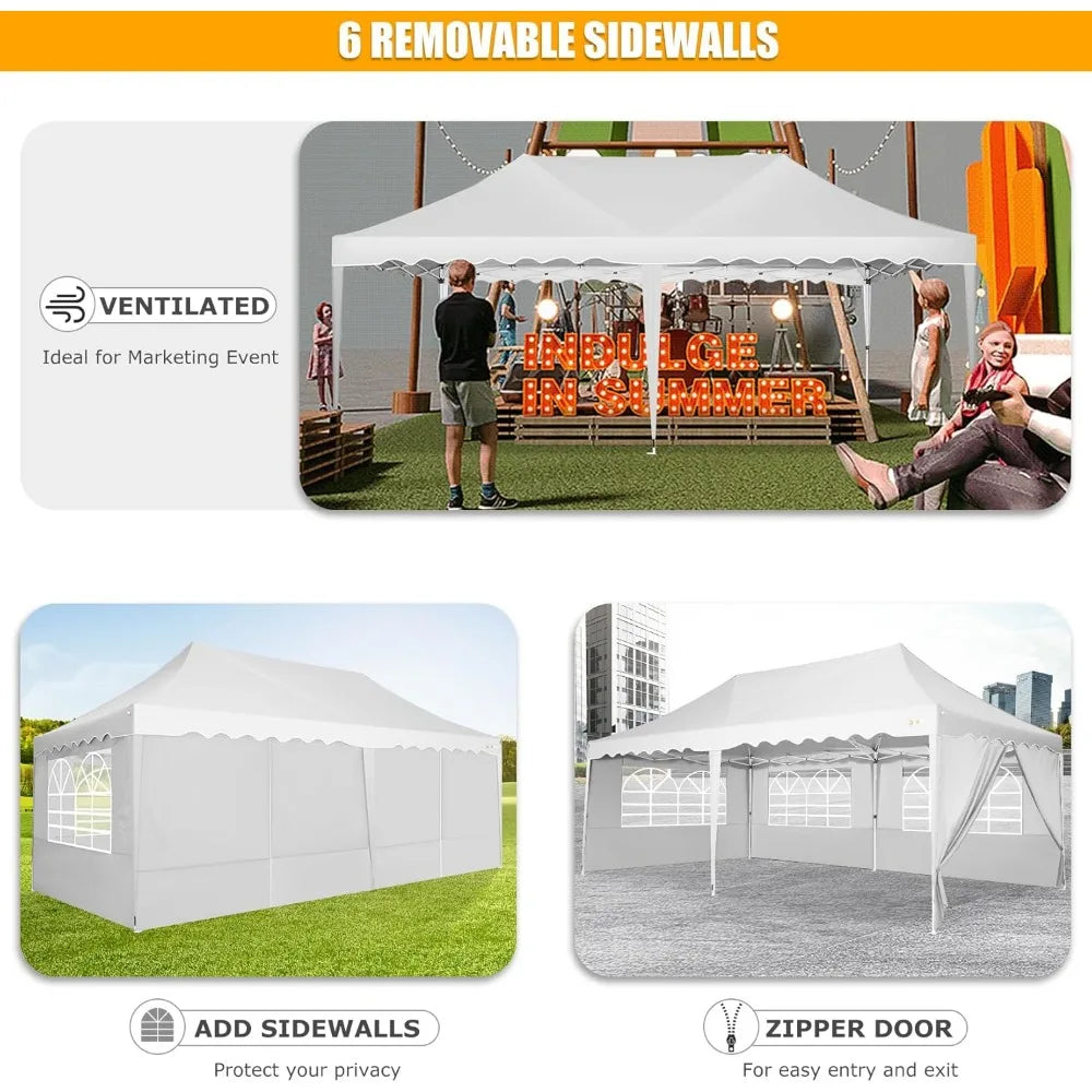 10x20 Pop Up Canopy Tent Waterproof Easy Setup with Sidewalls Sandbags
