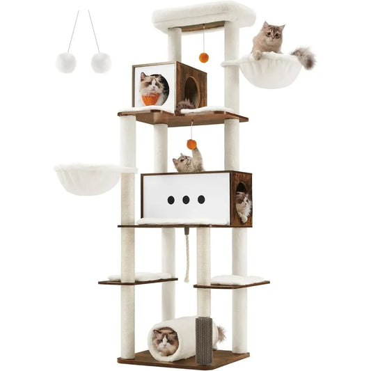 Ljustra 77.5 Inch Tall Modern Cat Tree Multi-Level Cat Tower for Cats