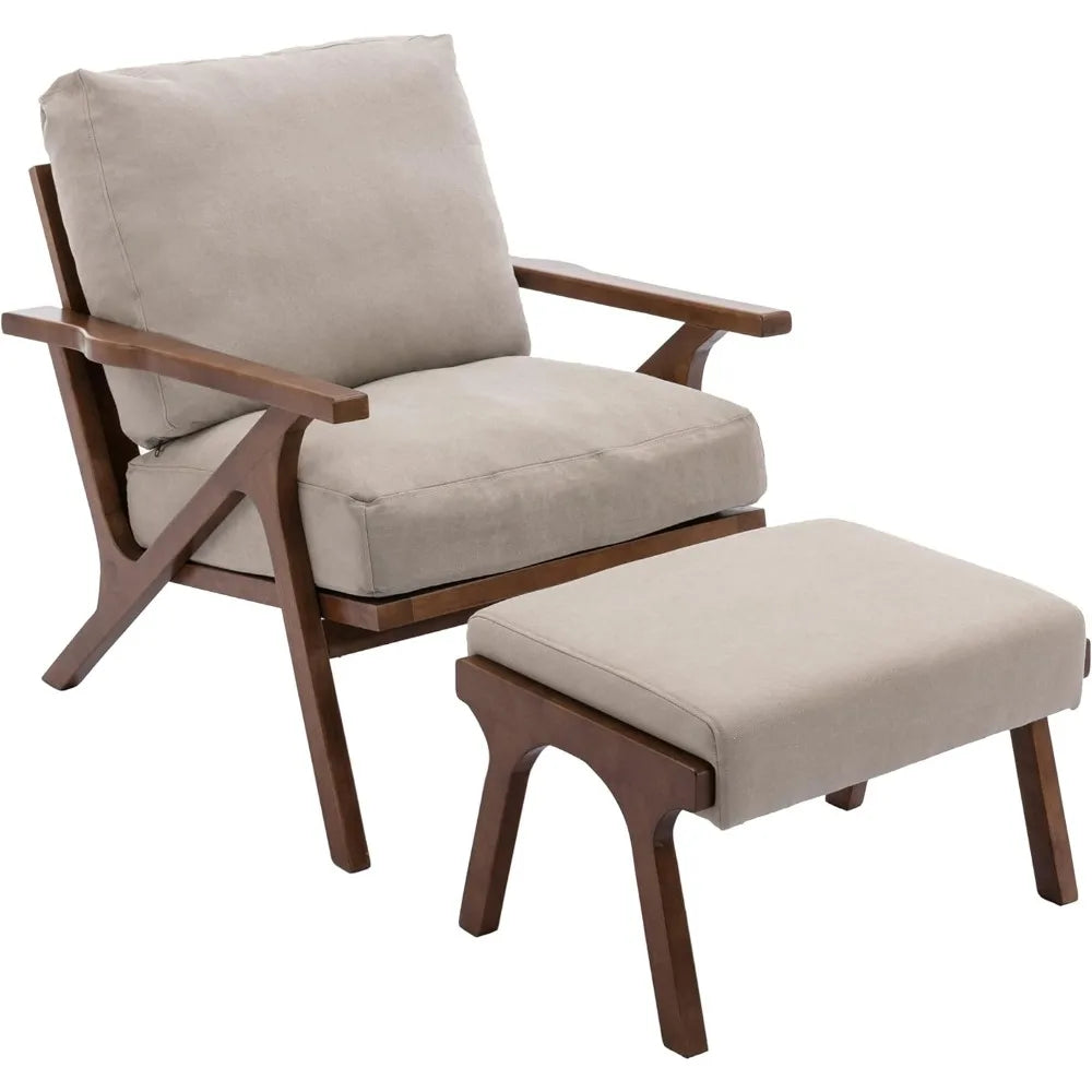 Mid Century Modern Accent Chair Ottoman Set Farmhouse Living Room