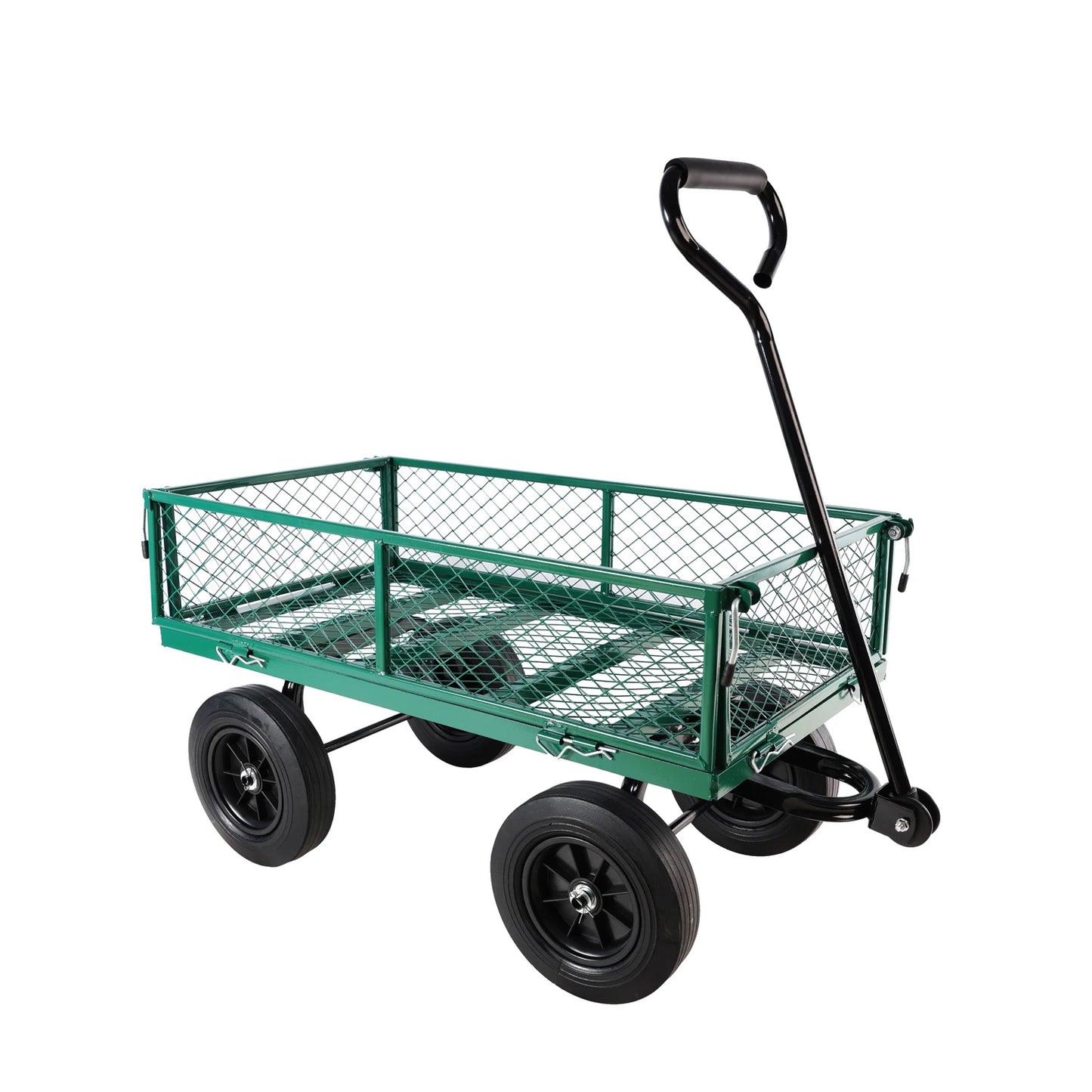 Green Solid Wheel Garden Wagon Cart for Easy Firewood Transport