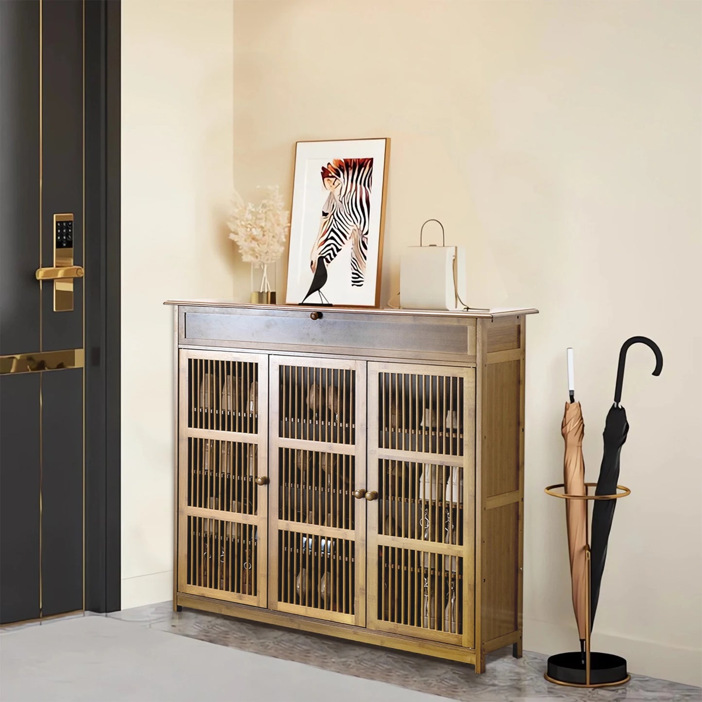 Ljustra 4 Tier Wooden Shoe Rack Organiser with Hollow Doors Retro Style